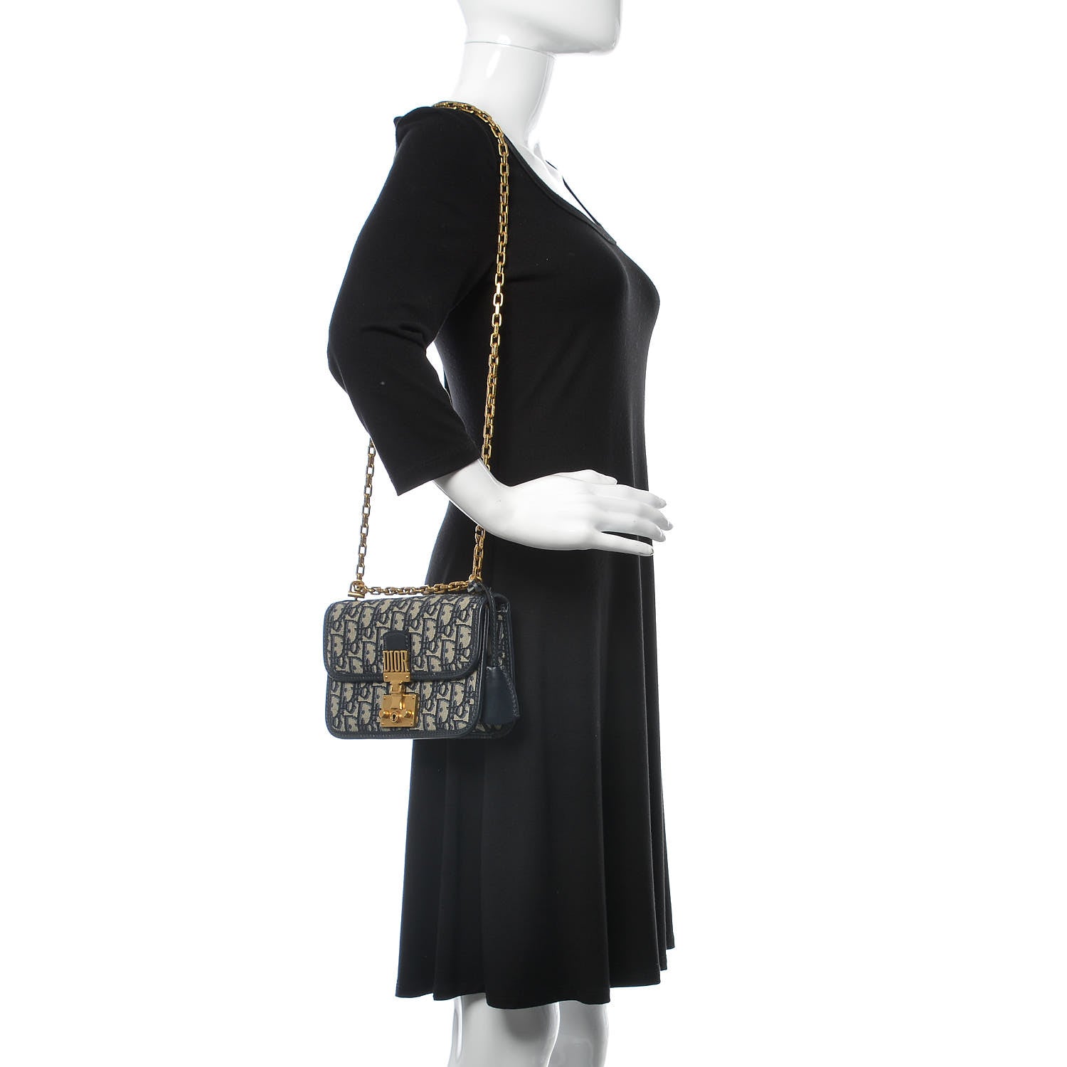 Christian Dior Oblique Small DiorAddict Flap Bag Navy Blue 2 of 13