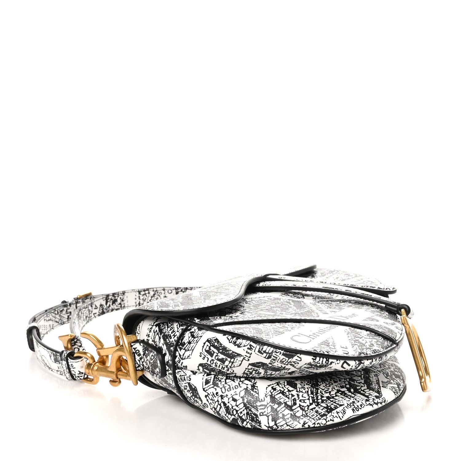Christian Dior Calfskin Plan De Paris Printed Saddle Bag With Strap White Black 4 of 10