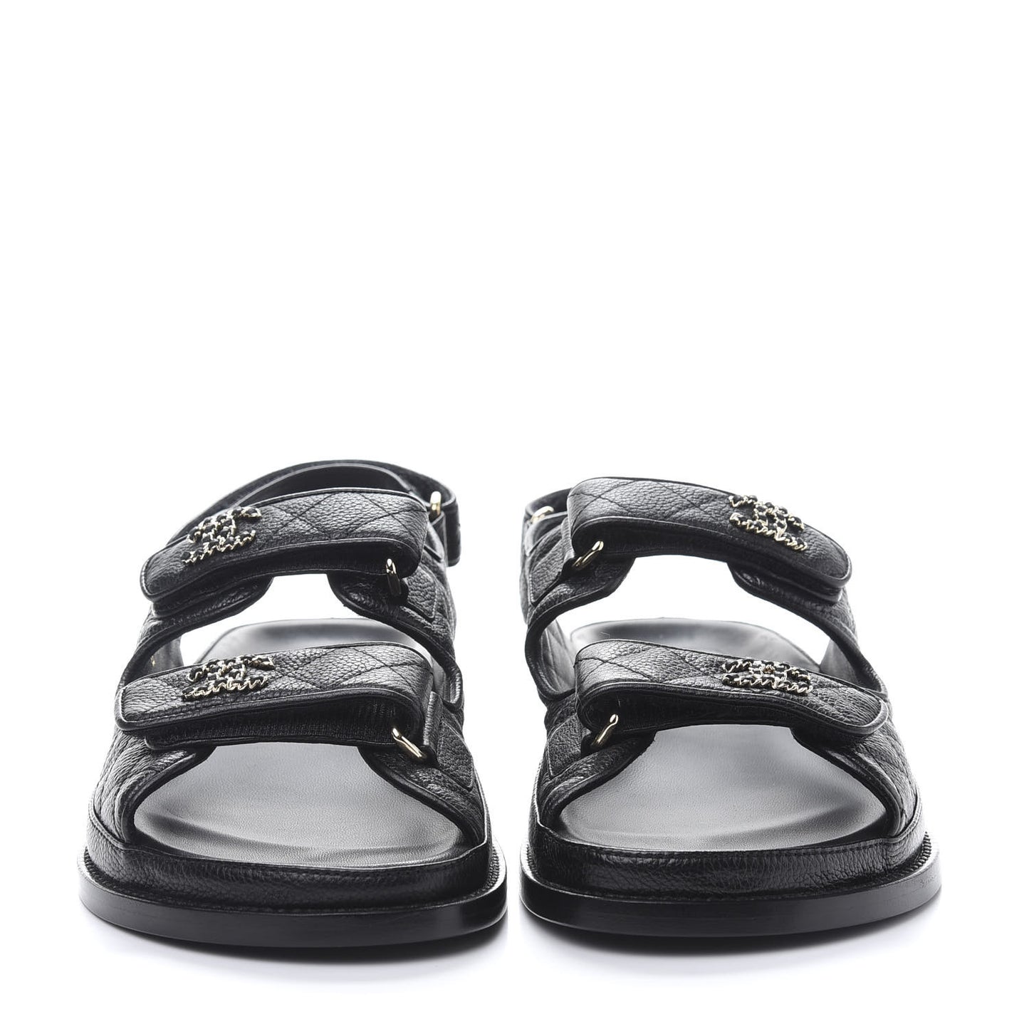 Grained Calfskin Velcro Dad Sandals 38 Black