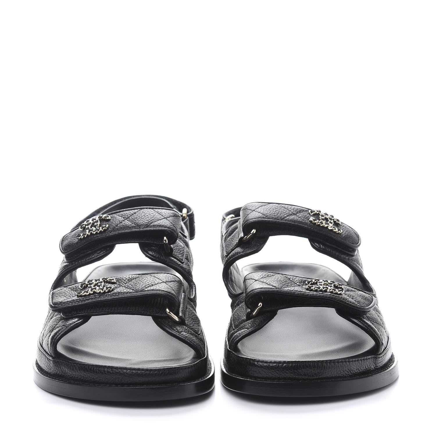 Chanel Grained Calfskin Velcro Dad Sandals 38 Black 2 of 9