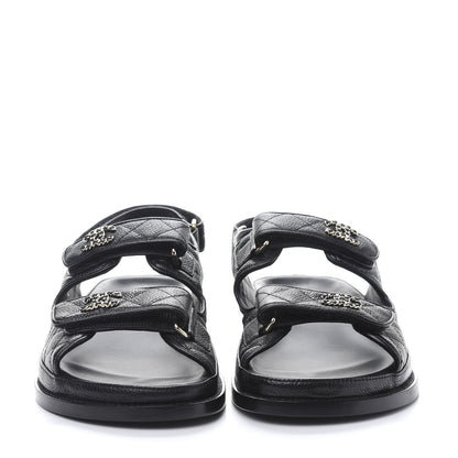 Chanel Grained Calfskin Velcro Dad Sandals 38 Black 2 of 9