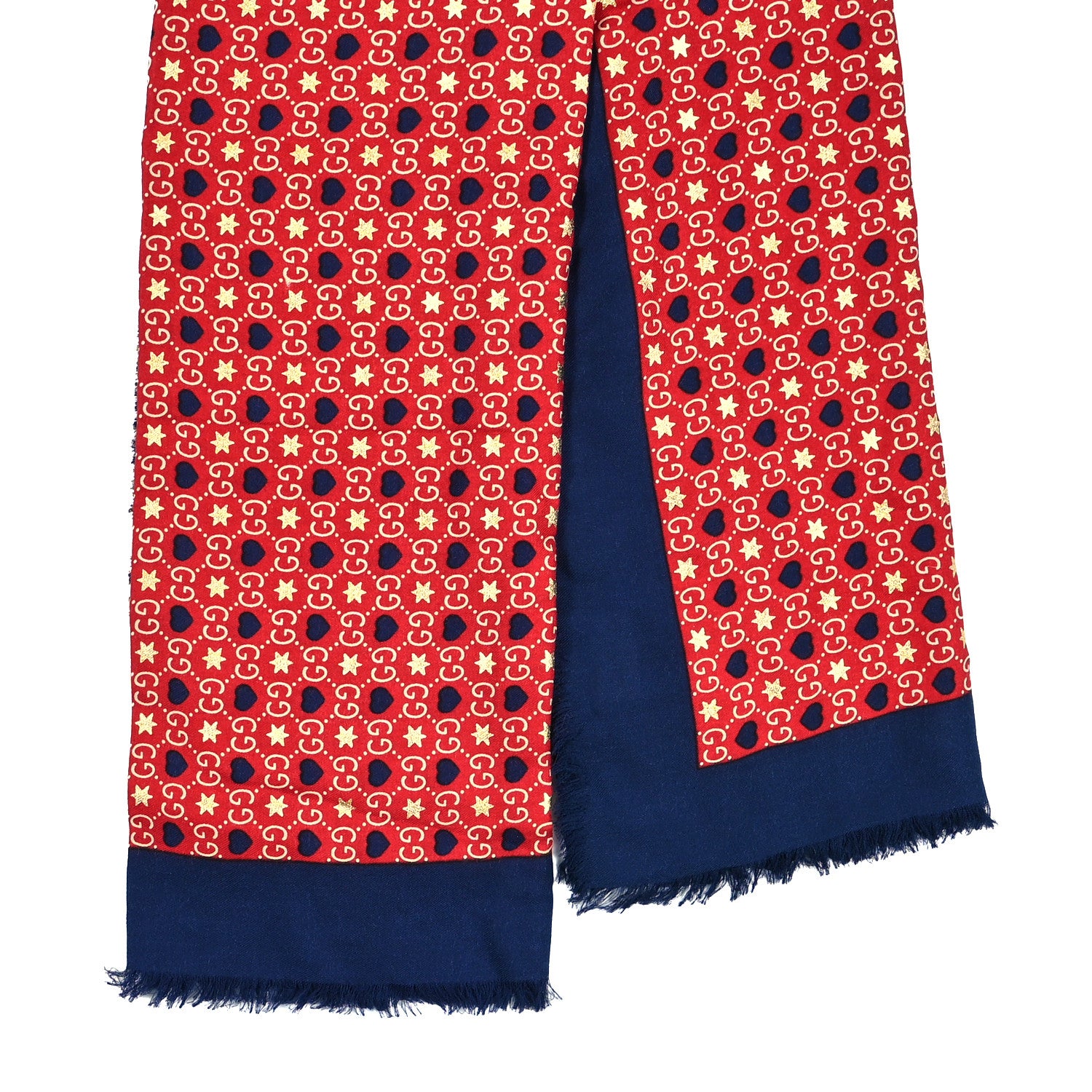 Gucci Wool GG Monogram Stars Hearts Scarf Blue Multicolor 2 of 4