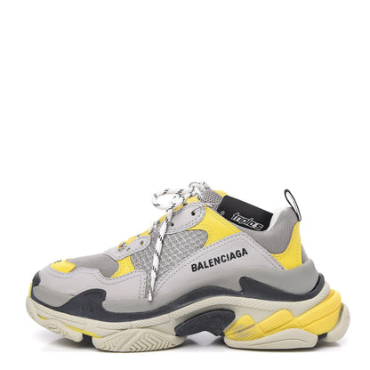 Balenciaga Fabric Mesh Womens Triple S Sneakers 38 Yellow Grey White 1 of 7