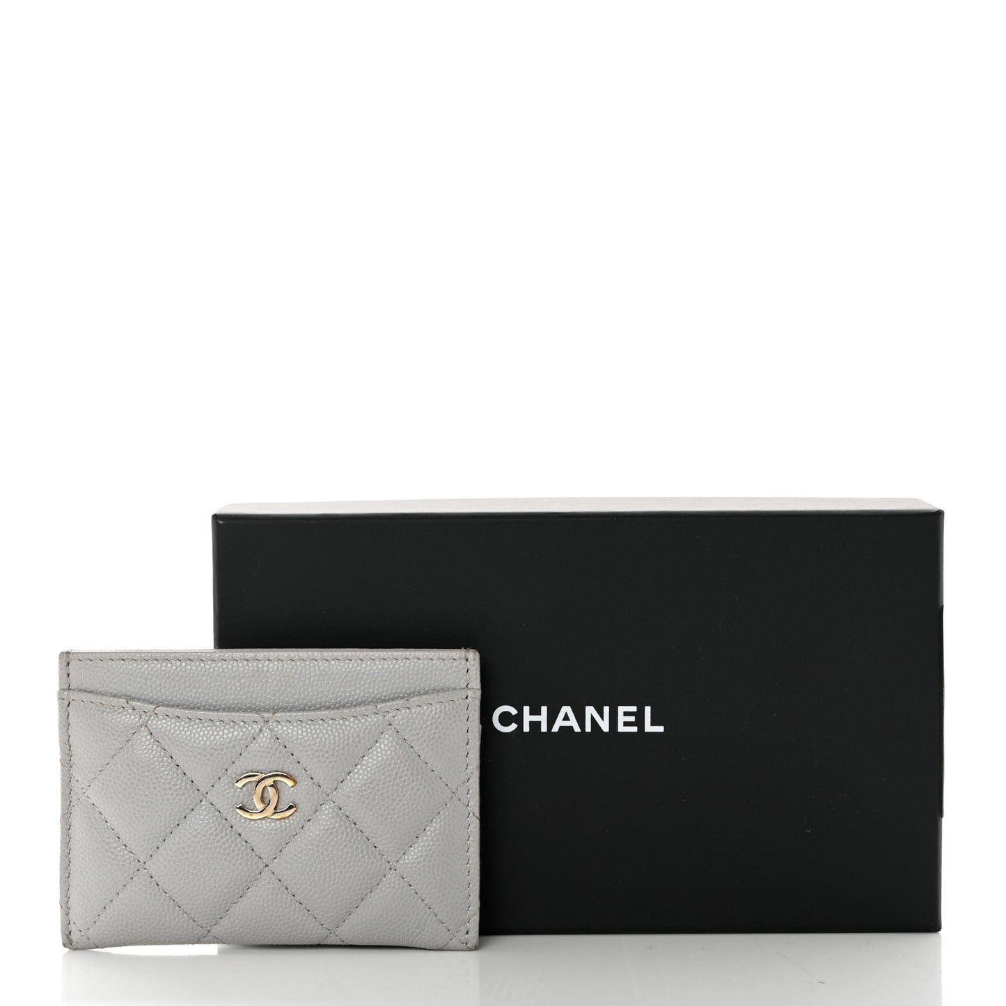 Caviar Quilted Card Holder Grey