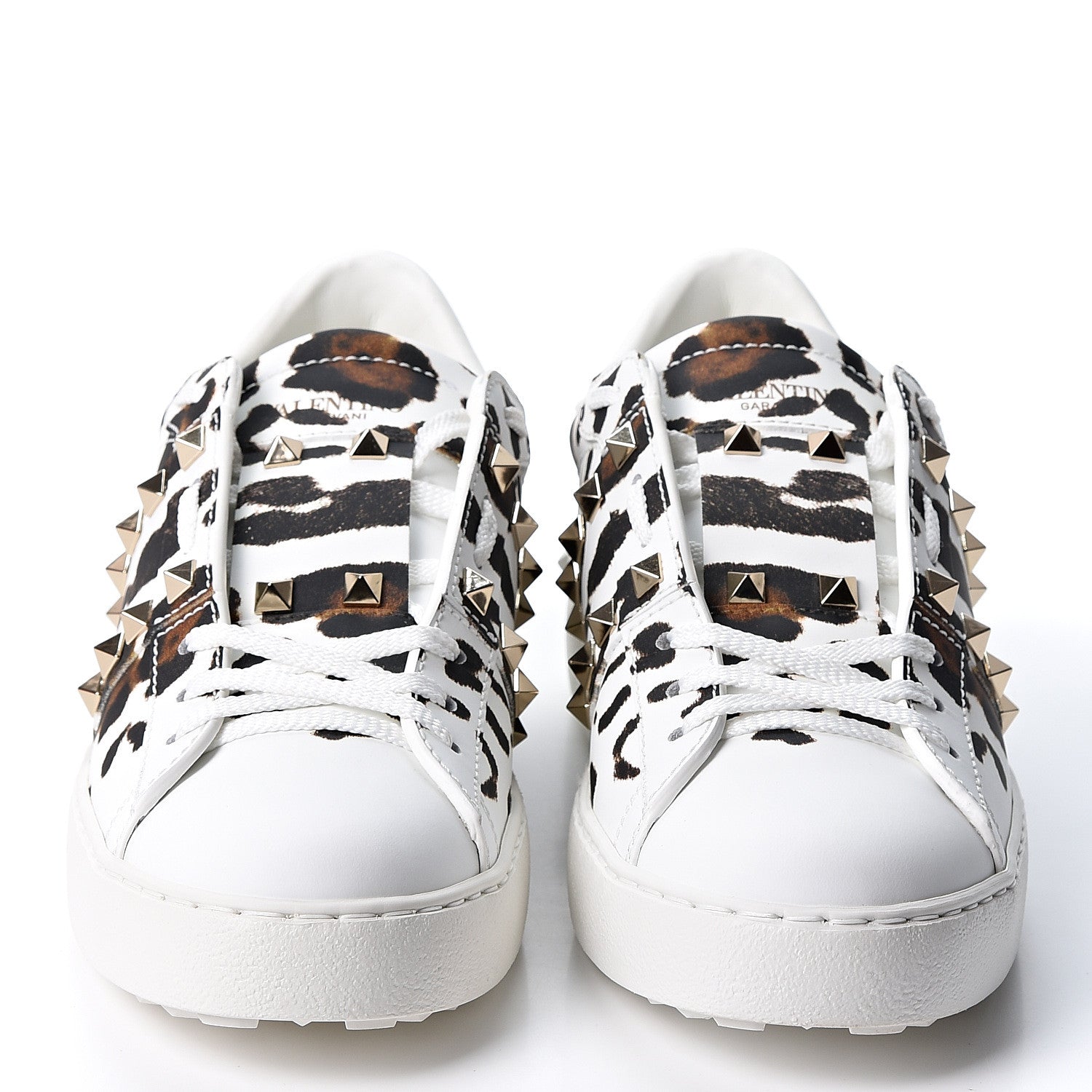 Valentino Garavani Calfskin Leopard Print Rockstud Untitled Open Sneakers 38 White 2 of 10