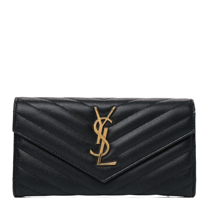 Saint Laurent Grain De Poudre Matelasse Chevron Monogram Flap Wallet Black 1 of 7
