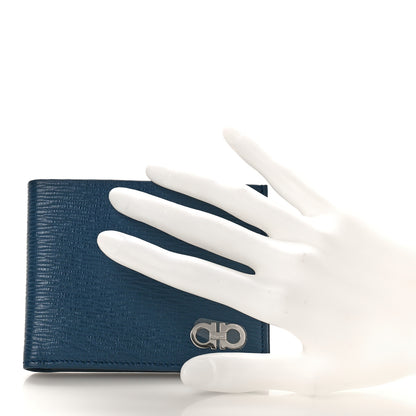 Salvatore Ferragamo Stamped Calfskin Gancini Revival Bi-Fold Wallet Blue 2 of 8