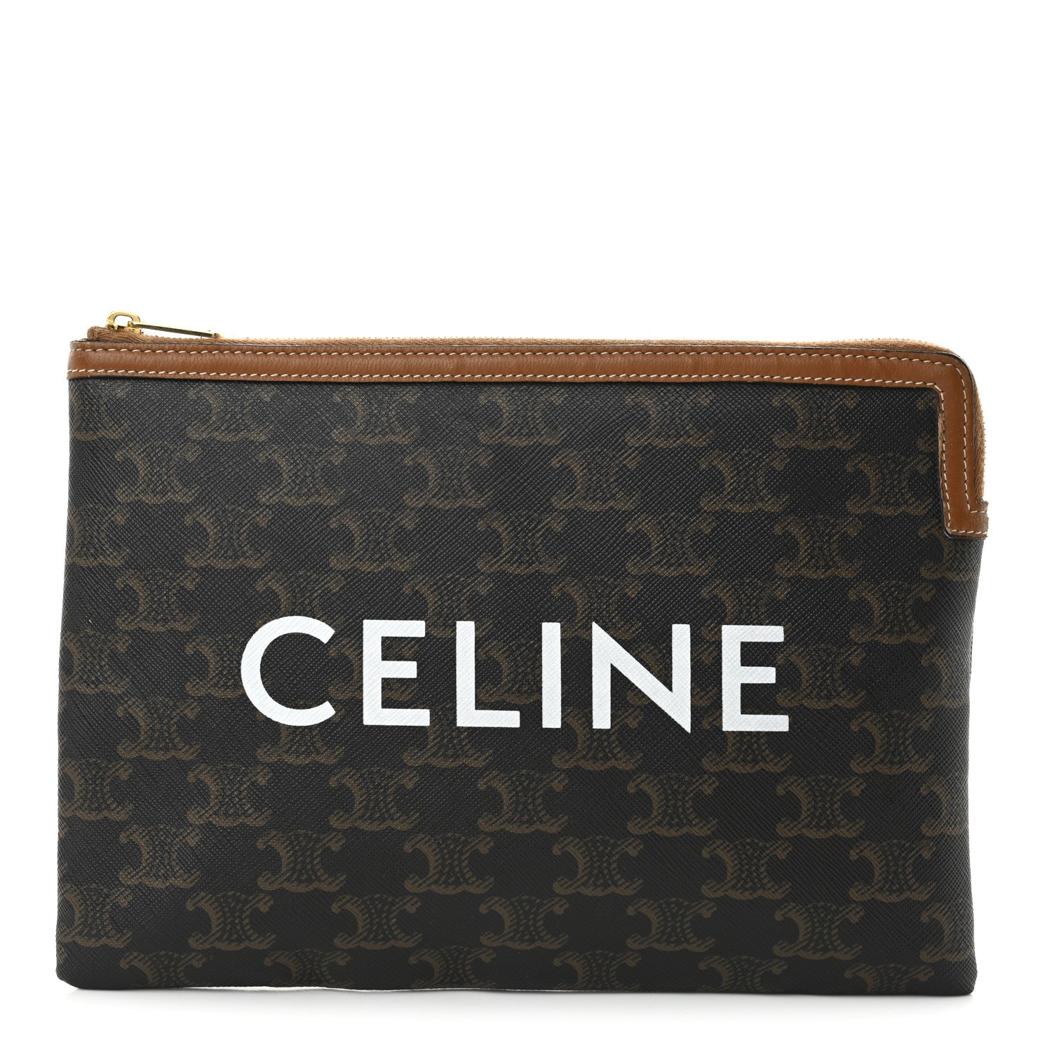 Celine Triomphe Canvas Lambskin Small Pouch Tan 1 of 9
