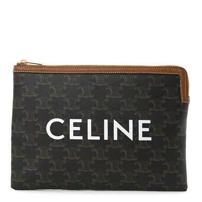 Celine Triomphe Canvas Lambskin Small Pouch Tan 1 of 9