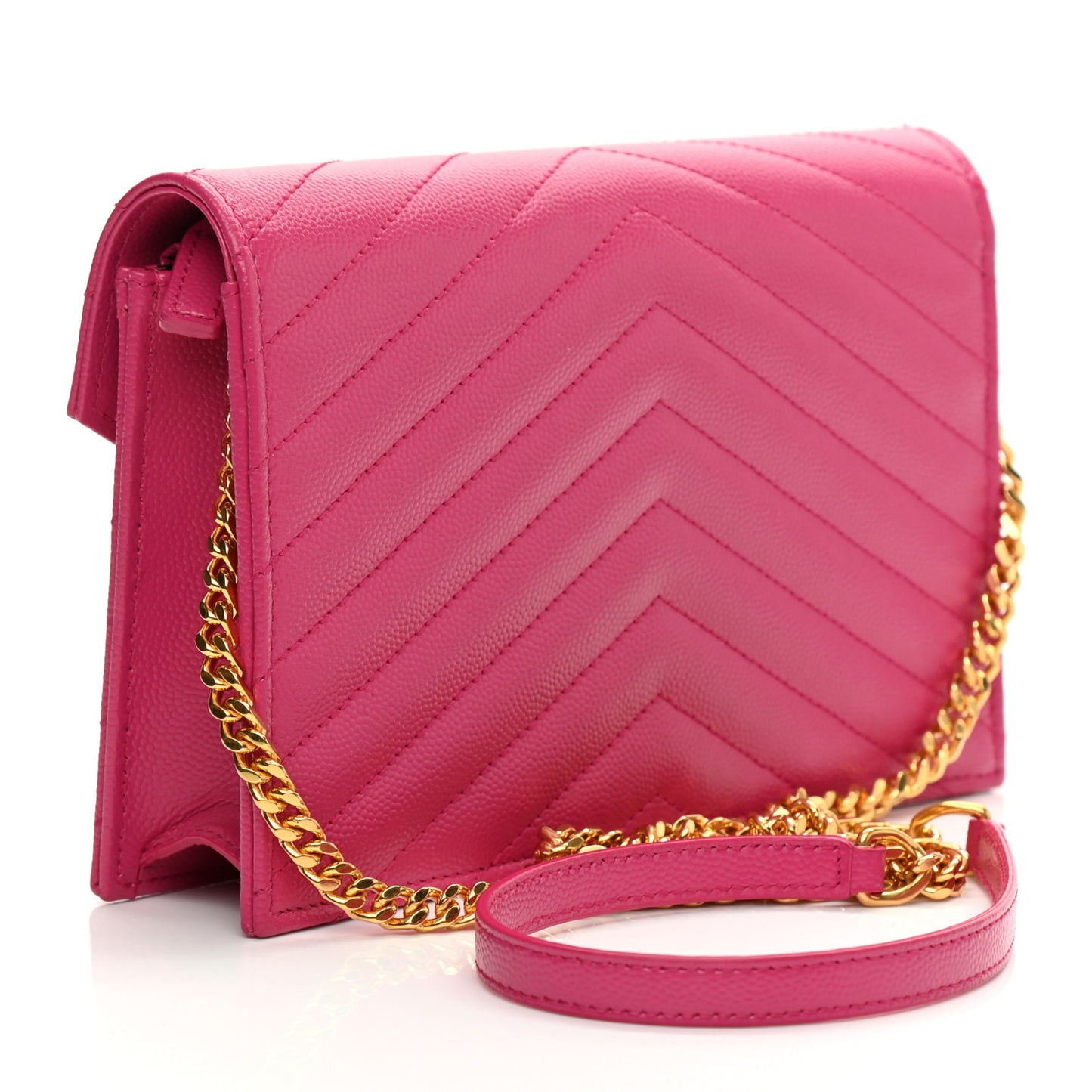 Grain De Poudre Matelasse Chevron Monogram Envelope Chain Wallet Fresh Fuchsia