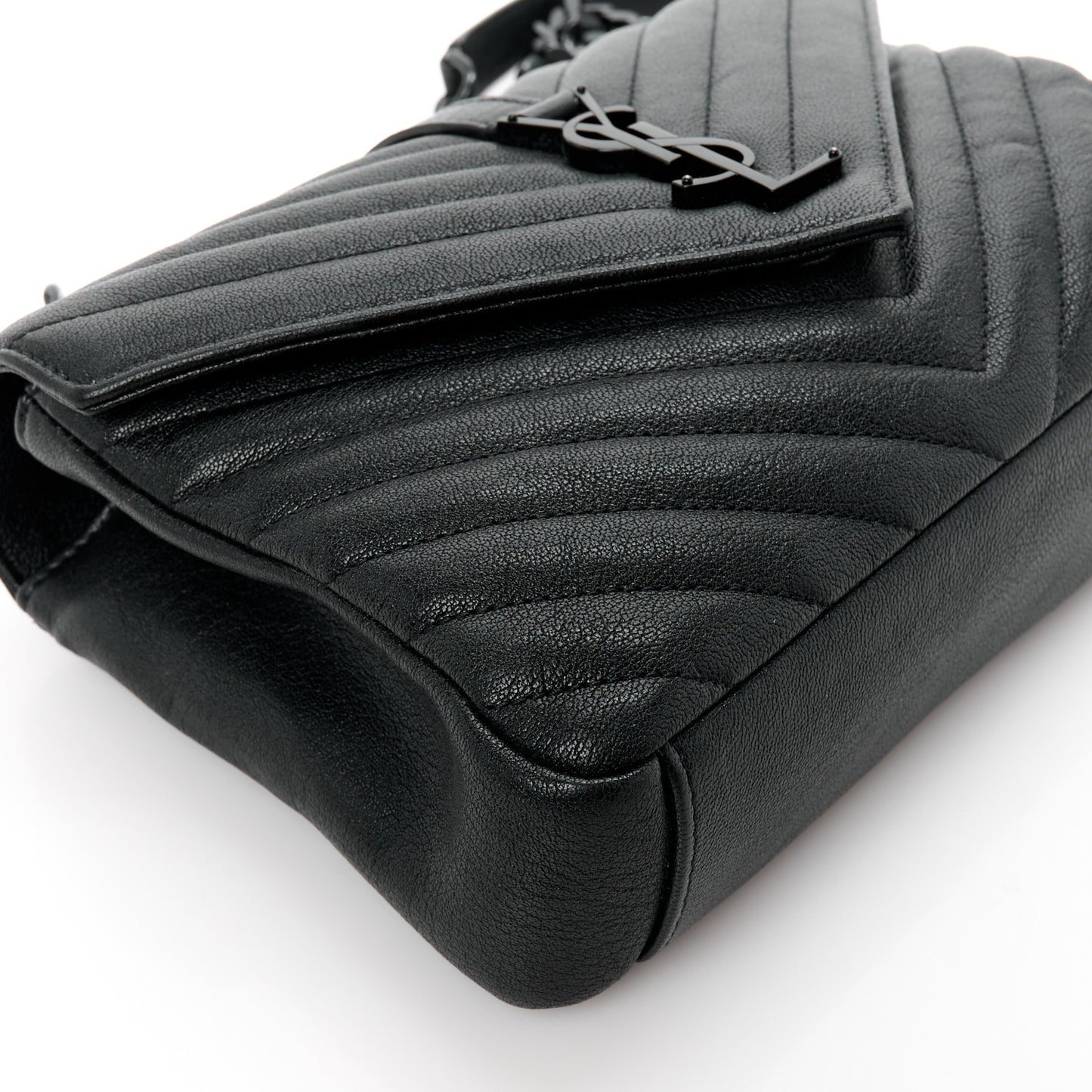 Sheepskin Matelasse Chevron Monogram Monochrome Medium College Bag Black