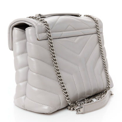 Saint Laurent Calfskin Y Quilted Monogram Small Loulou Chain Satchel Granite 3 of 14