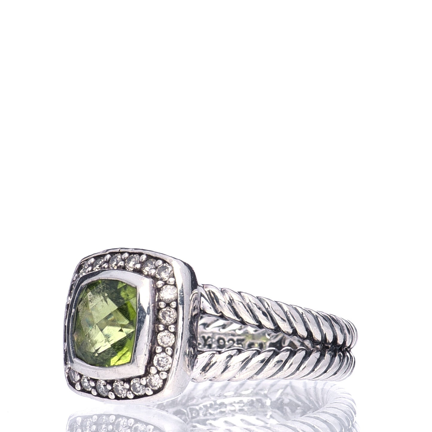 Sterling Silver Diamond Peridot 7mm Petite Albion Ring 49 5