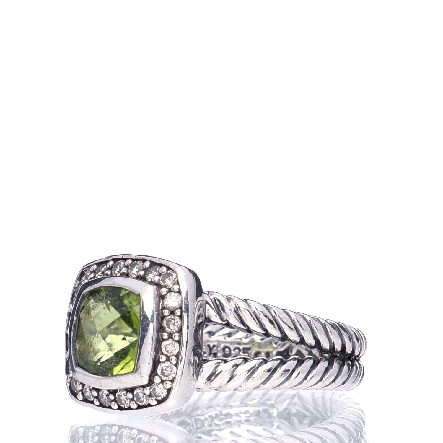 David Yurman Sterling Silver Diamond Peridot 7mm Petite Albion Ring 49 5 4 of 6