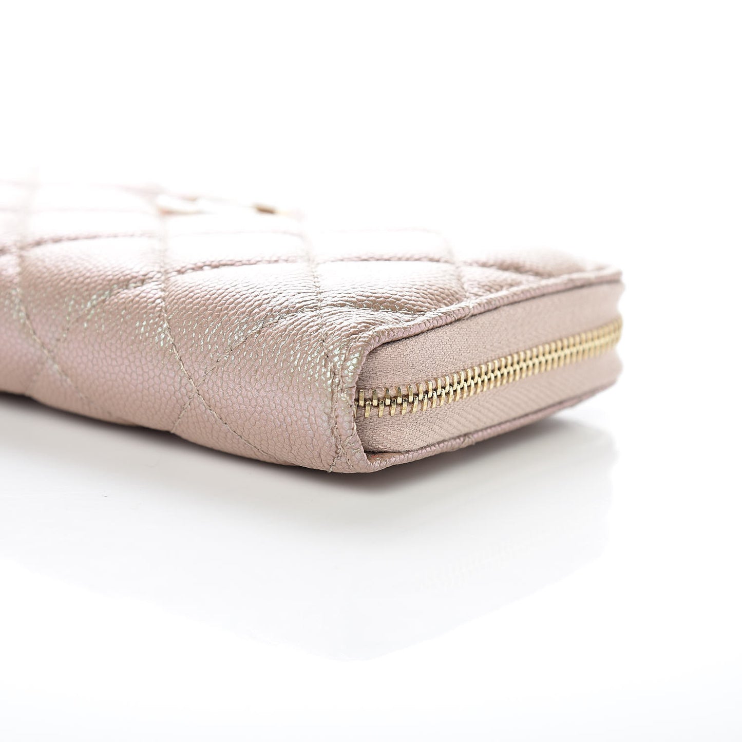 Iridescent Caviar Quilted Medium Zip Around Wallet Beige