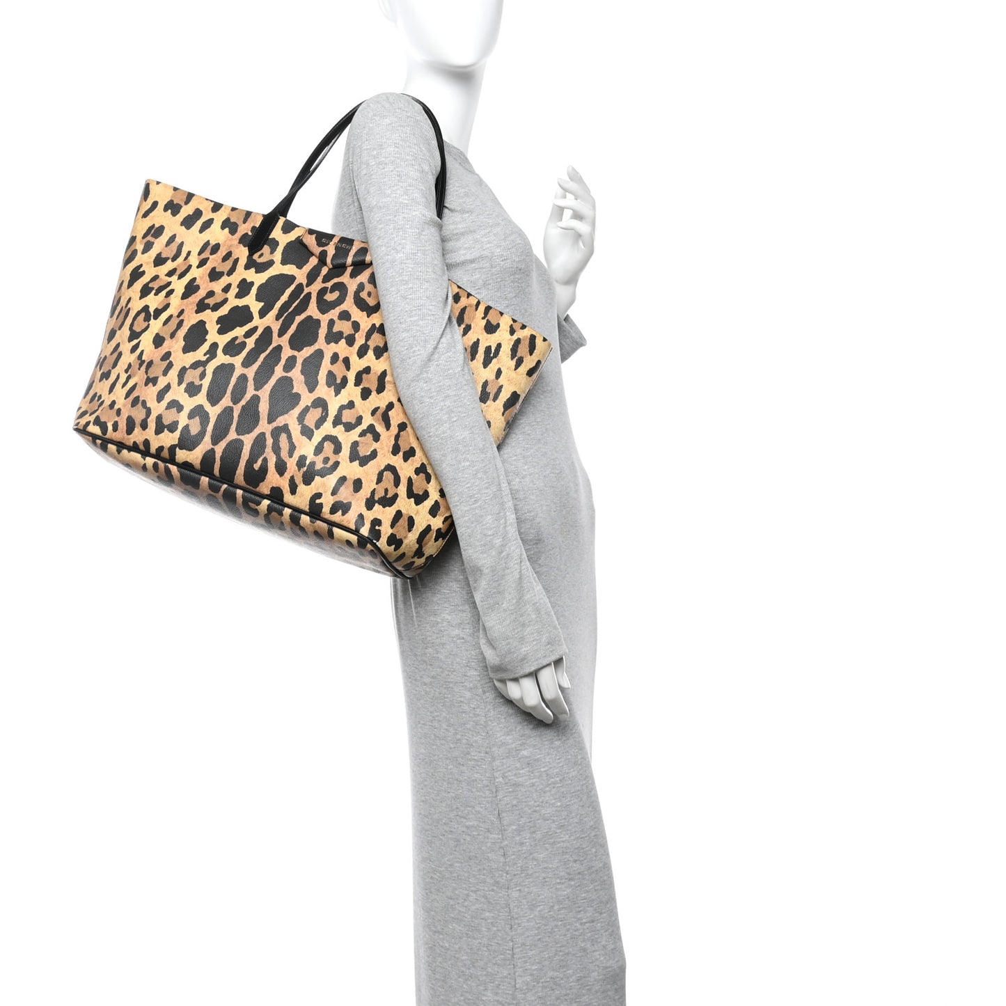 Textured Coated Canvas Leopard Print Large Antigona Tote