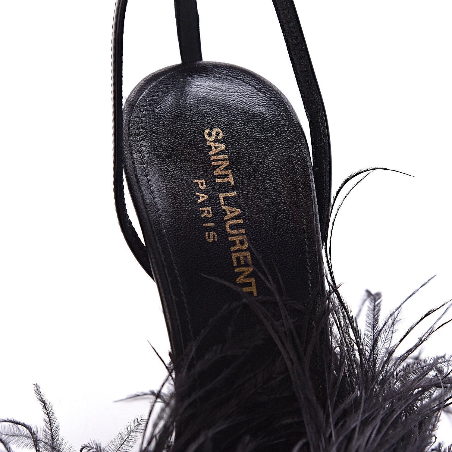 Saint Laurent Patent Ostrich Feathers Era 110 Ankle Strap Sandals 38.5 Black 5 of 9