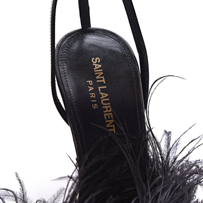 Saint Laurent Patent Ostrich Feathers Era 110 Ankle Strap Sandals 38.5 Black 5 of 9