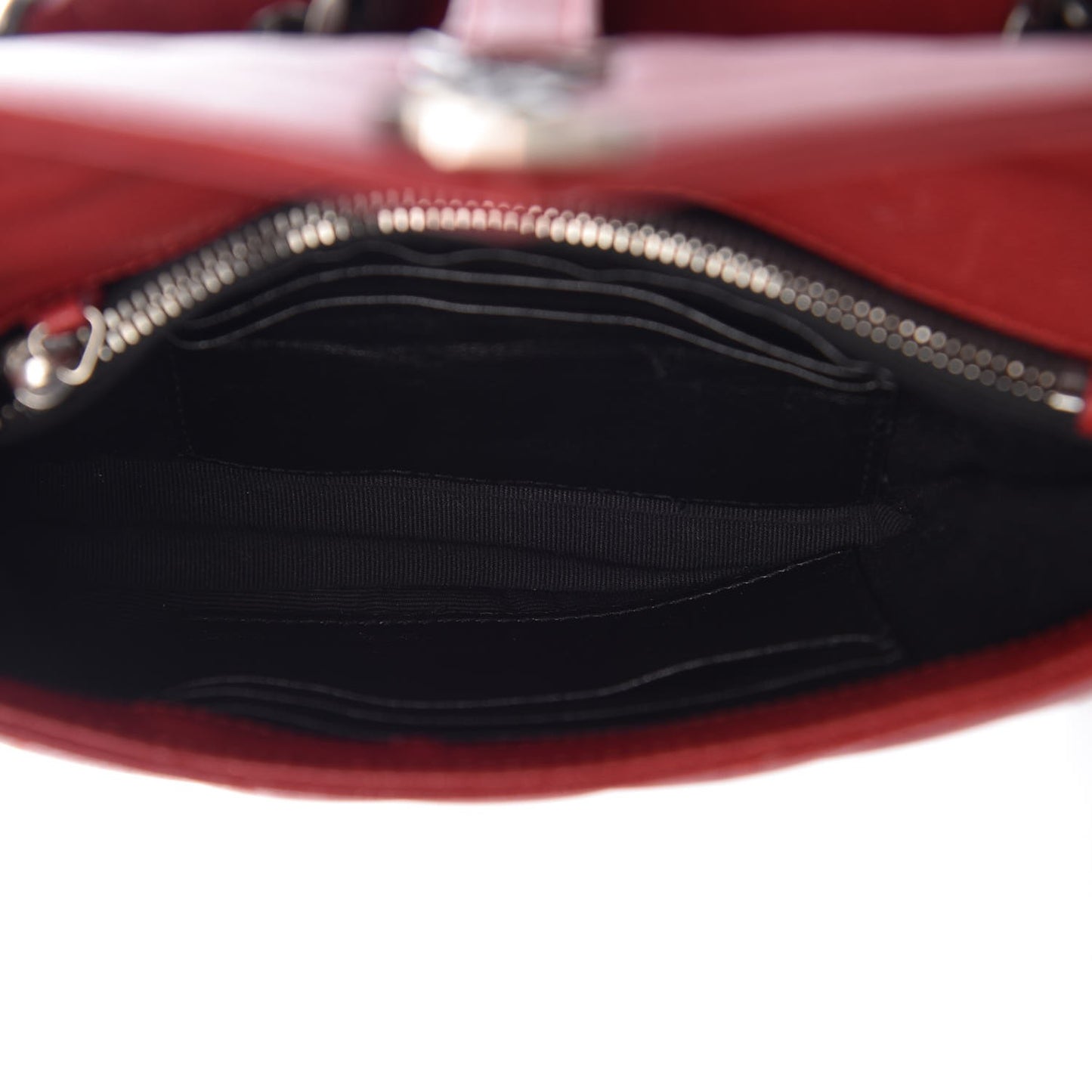 Sheepskin Matelasse Chevron Monogram College Chain Wallet New Red