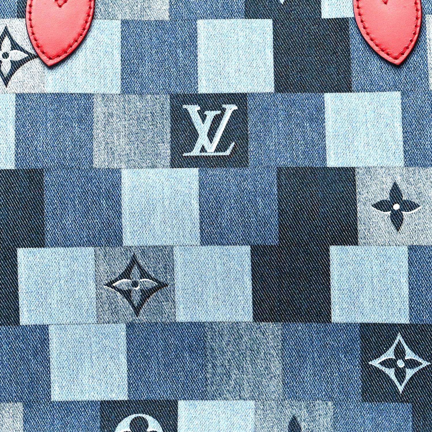 Louis Vuitton Denim Damier Monogram Patchwork Neverfull Blue Rouge 10 of 12