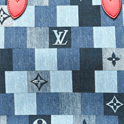 Louis Vuitton Denim Damier Monogram Patchwork Neverfull Blue Rouge 10 of 12