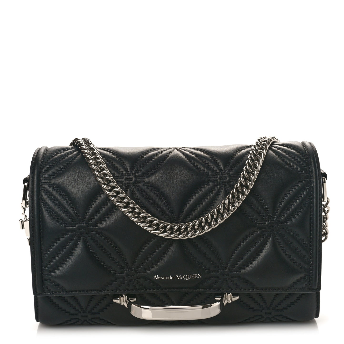 Lambskin Floral Stitched The Story Shoulder Bag Black