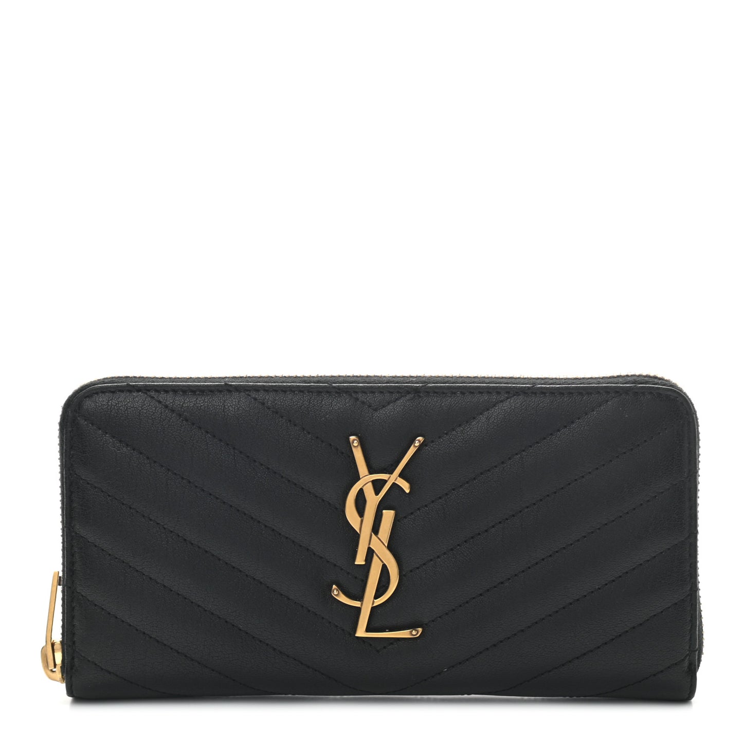 Goatskin Matelasse Chevron Monogram Zip Around Wallet Black