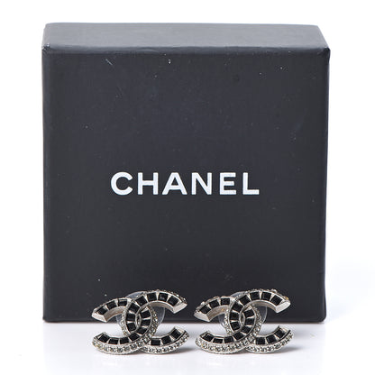 Chanel Baguette Crystal CC Earrings Black Silver 8 of 8