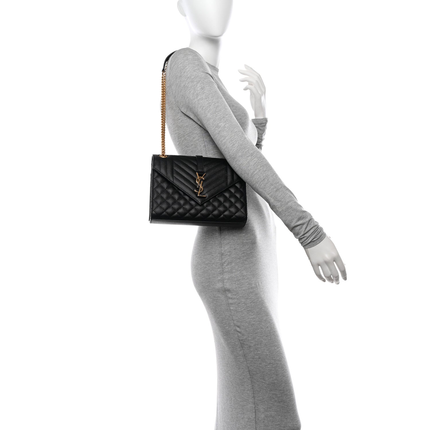 Saint Laurent Grain De Poudre Textured Mixed Matelasse Triquilt Medium Monogram Satchel Black 2 of 11