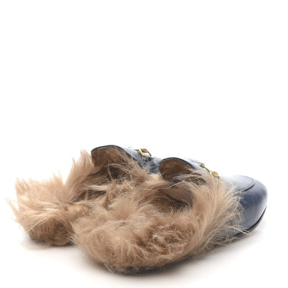 Gucci Malaga Kid Fur Womens Princetown Slippers 39 Blue Agata 4 of 7