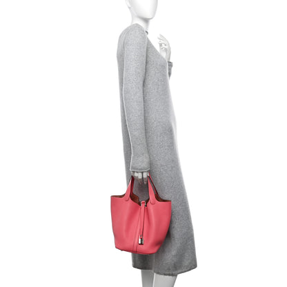 Hermes Taurillon Clemence Picotin Lock 22 MM Rose Azalee 2 of 11