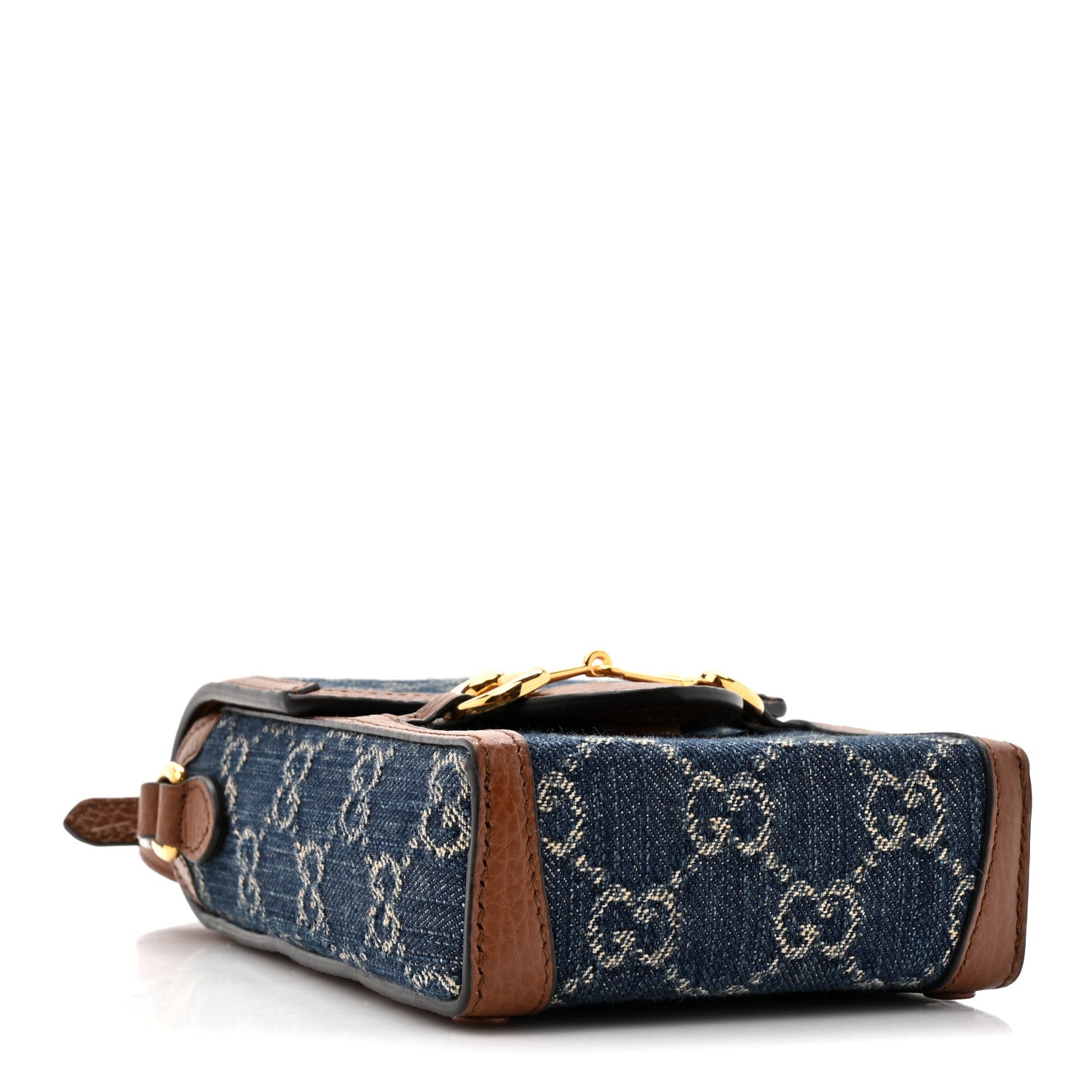 Gucci New Denim GG Monogram Dollar Calfskin Mini Horsebit 1955 Crossbody Bag Blue Tea Cuir Epilog 4 of 11