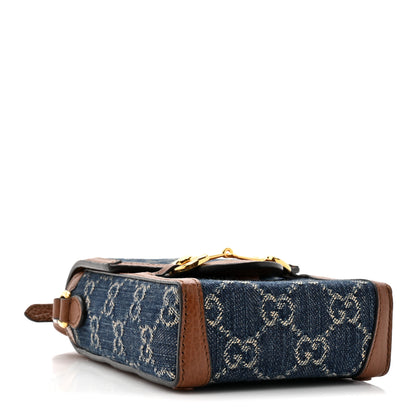 Gucci New Denim GG Monogram Dollar Calfskin Mini Horsebit 1955 Crossbody Bag Blue Tea Cuir Epilog 4 of 11