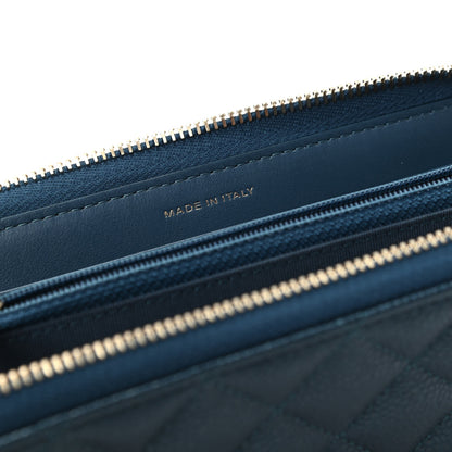 Chanel Metallic Caviar Quilted Large Gusset Zip Around Wallet Dark Blue 7 of 9