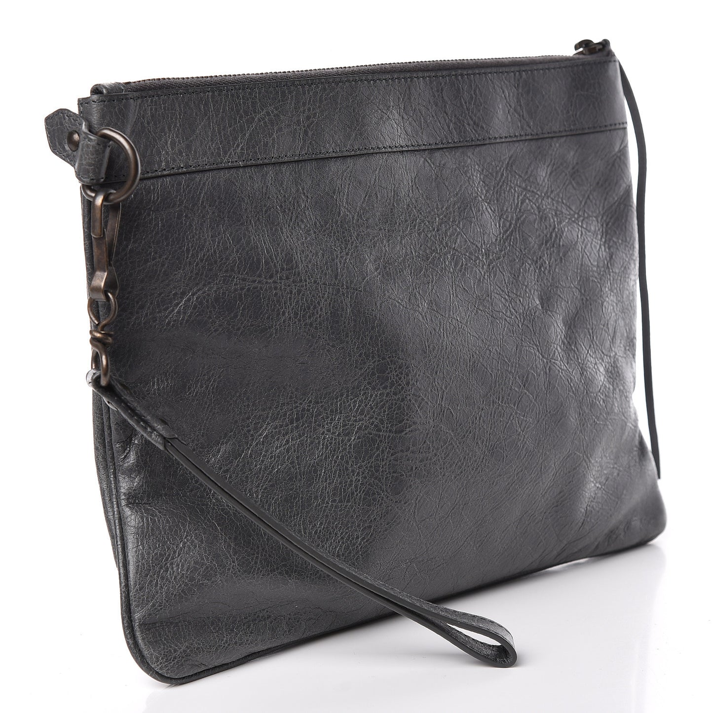 Agneau Classic Hardware Flat Handle Clutch Gris Tarmac