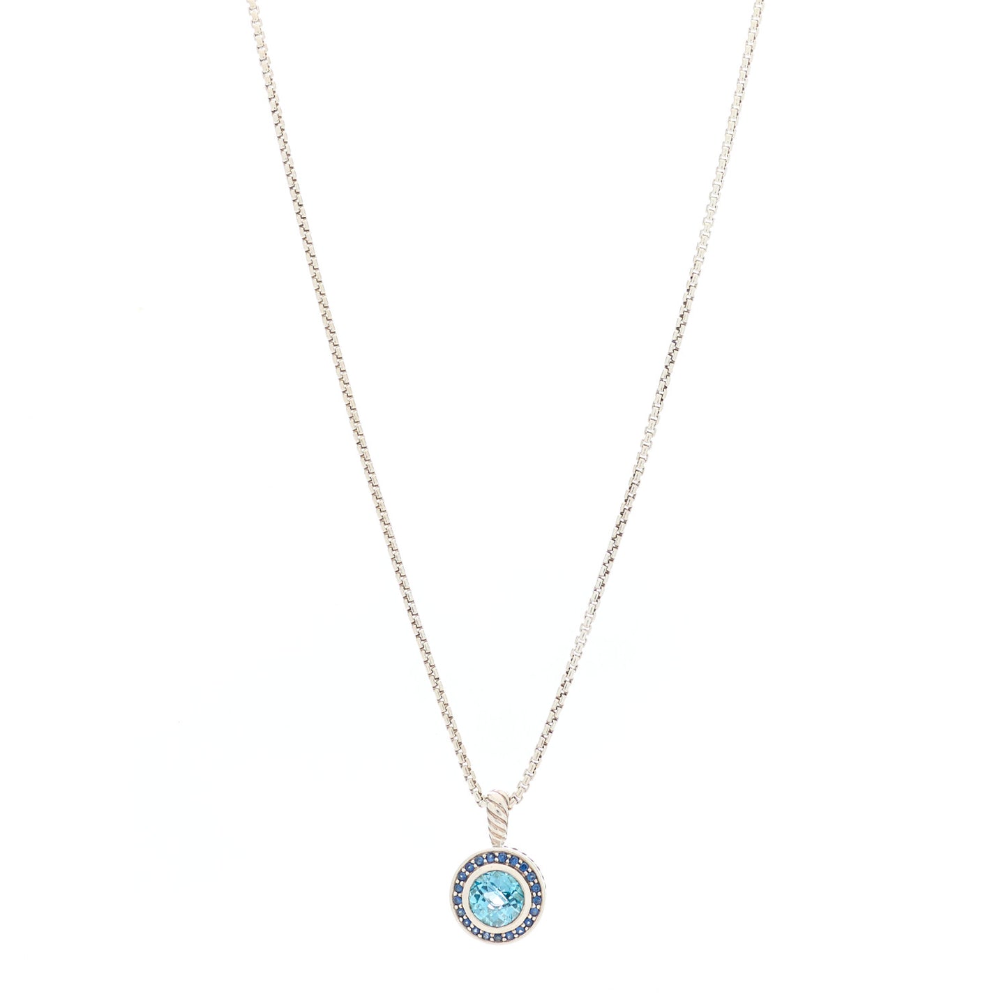 Sterling Silver Blue Topaz Sapphire 8mm Petite Cerise Pendant Necklace