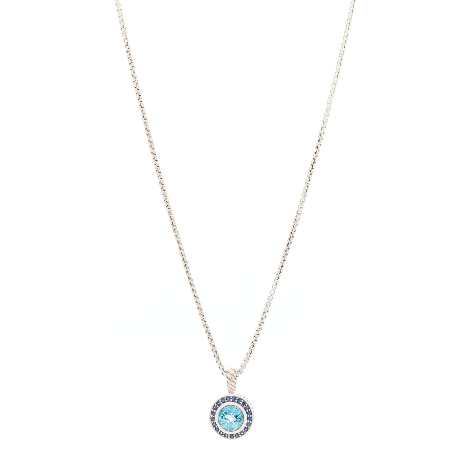 David Yurman Sterling Silver Blue Topaz Sapphire 8mm Petite Cerise Pendant Necklace 1 of 3