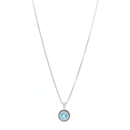 David Yurman Sterling Silver Blue Topaz Sapphire 8mm Petite Cerise Pendant Necklace 1 of 3