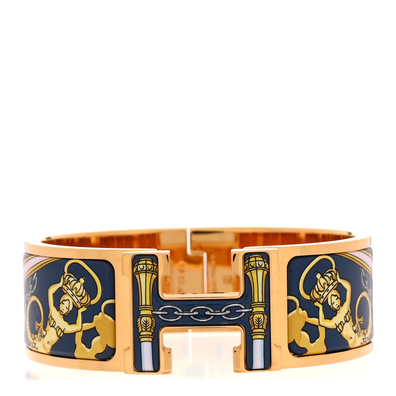 Hermes Enamel Printed Wide Musee Clic Clac H Bracelet PM Ecume 1 of 5