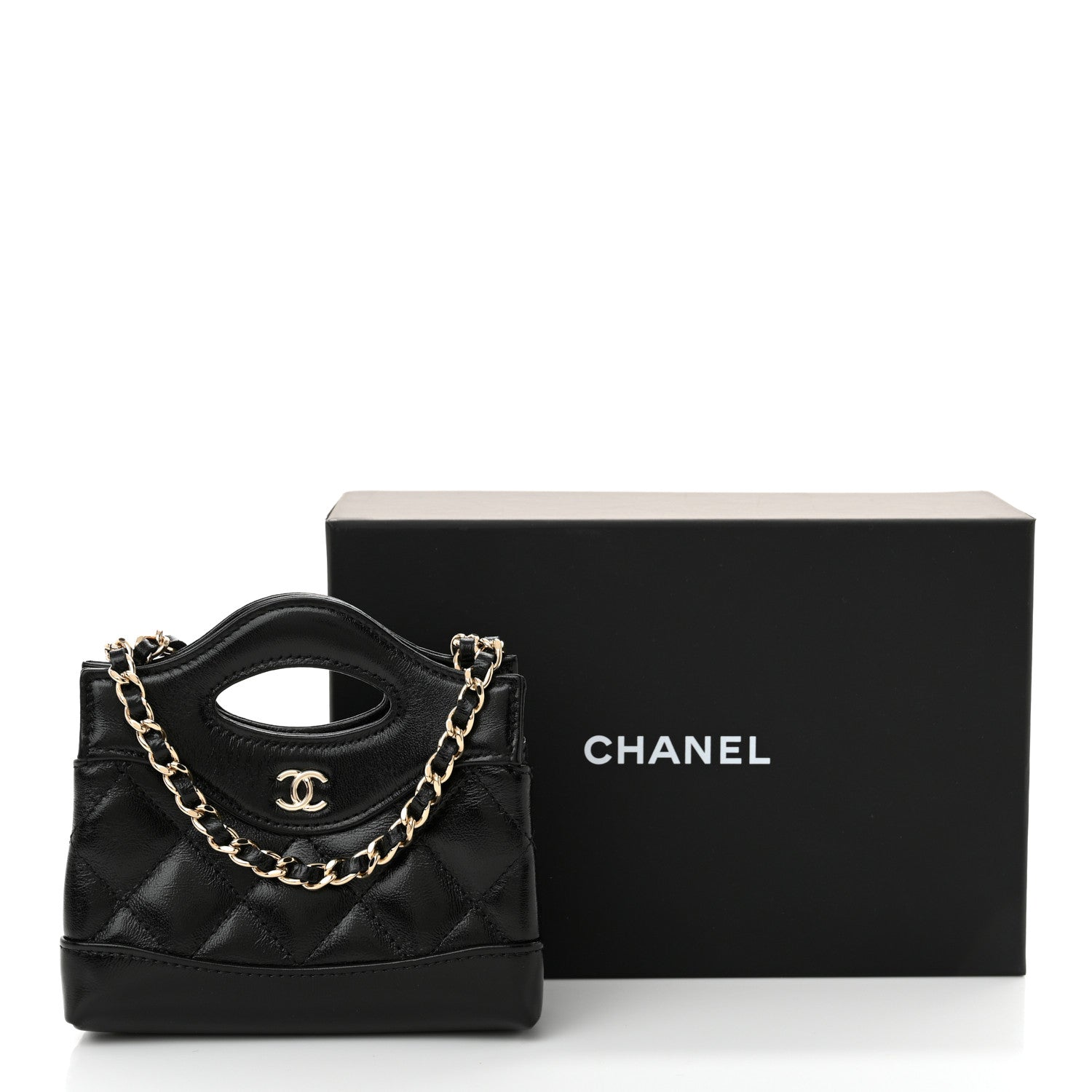 Chanel Shiny Lambskin Quilted Micro 31 Clutch With Chain Black 12 of 12