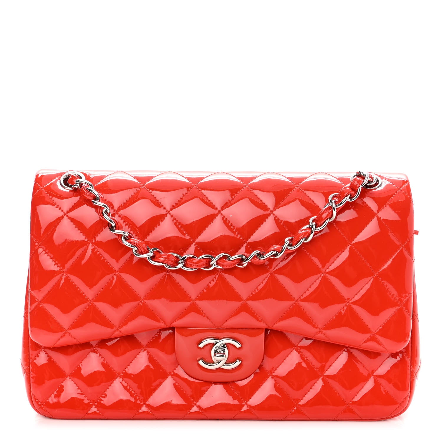 Chanel Patent Quilted Jumbo Double Flap Red 1 of 10