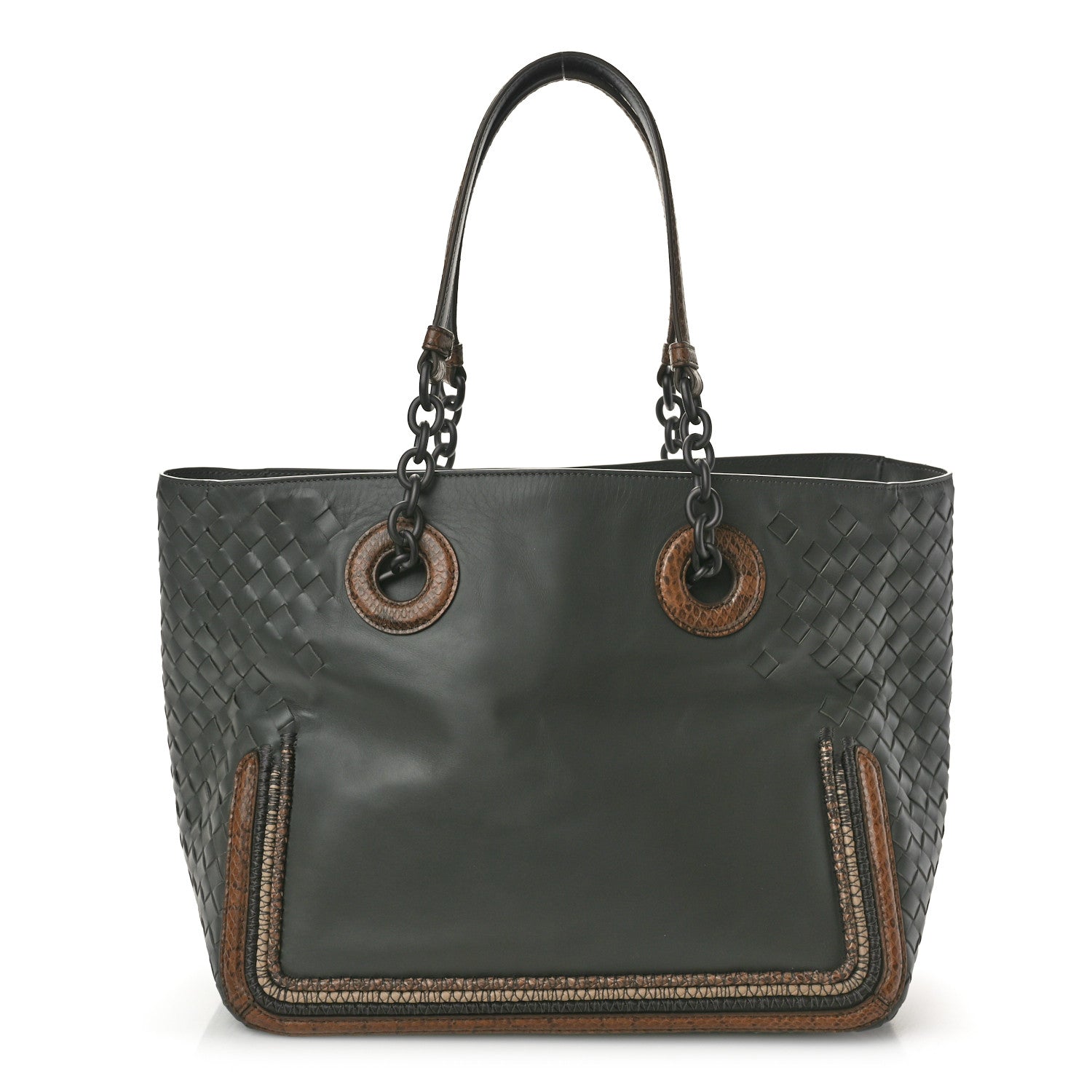 Bottega Veneta Nappa Intrecciato Snakeskin Tote Gray 1 of 13