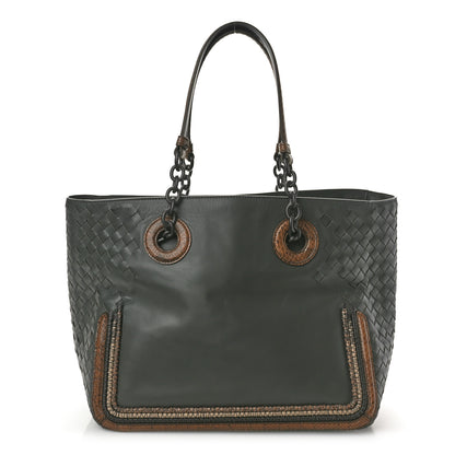 Bottega Veneta Nappa Intrecciato Snakeskin Tote Gray 1 of 13