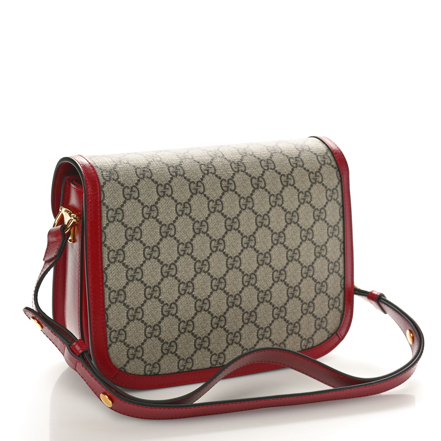 Gucci GG Supreme Monogram Azalea Calfskin Horsebit 1955 Shoulder Bag Beige Ebony New Cherry Red 3 of 10