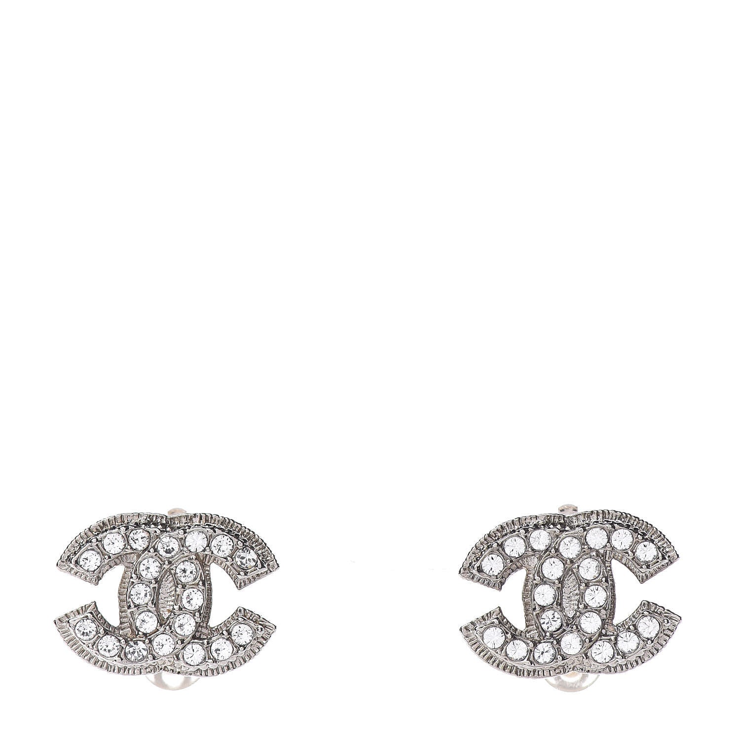 Chanel Crystal CC Clip On Earrings Silver 1 of 4