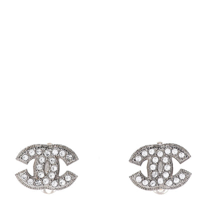 Chanel Crystal CC Clip On Earrings Silver 1 of 4
