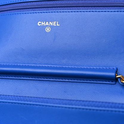 Chanel Lambskin Quilted Boy Wallet On Chain WOC Blue 11 of 15