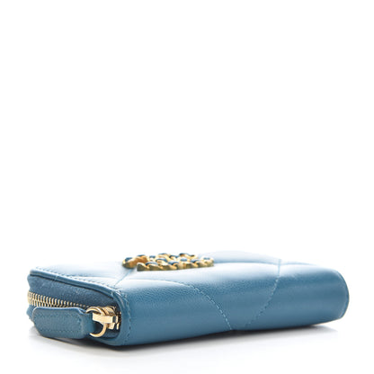 Chanel Goatskin Quilted Chanel 19 Zip Around Coin Purse Wallet Turquoise 4 of 7