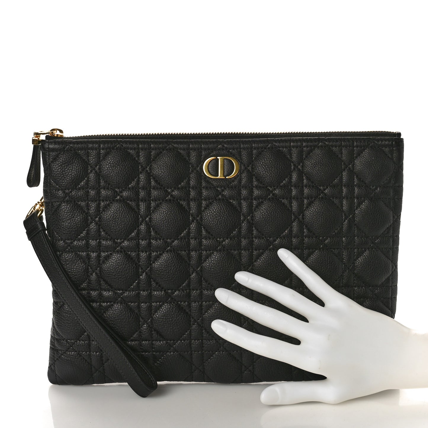 Supple Calfskin Cannage Large Caro Daily Pouch Black