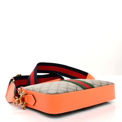 Gucci GG Supreme Monogram Textured Dollar Calfskin Web Ophidia Wristlet Shoulder Bag Beige Ebony Orange 4 of 11